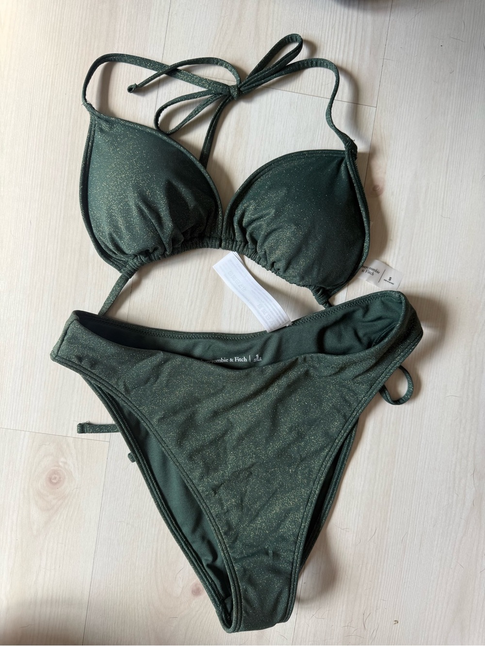 NWT Abercrombie & Fitch Dark Olive Green Sparkle Triangle Bikini